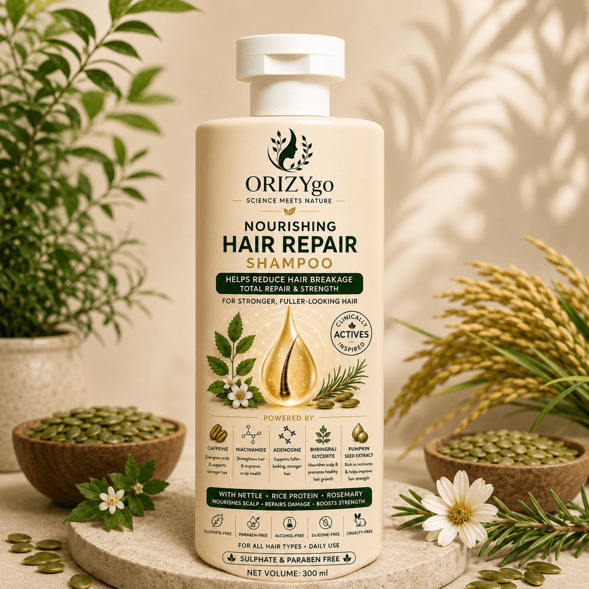 ORIZYgo Hair Repair Shampoo | Sulphate-Free Shampoo for Dry & Damaged Hair | Nourishes, Strengthens & Restores Hair - ORIZYgo