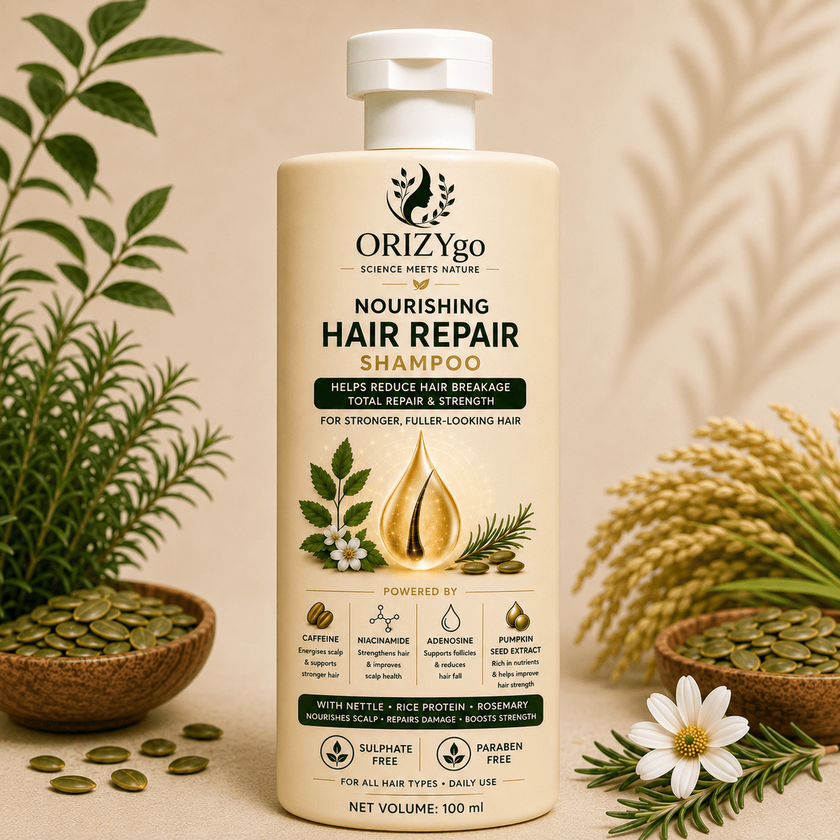 ORIZYgo Hair Repair Shampoo | Sulphate-Free Shampoo for Dry & Damaged Hair | Nourishes, Strengthens & Restores Hair - ORIZYgo