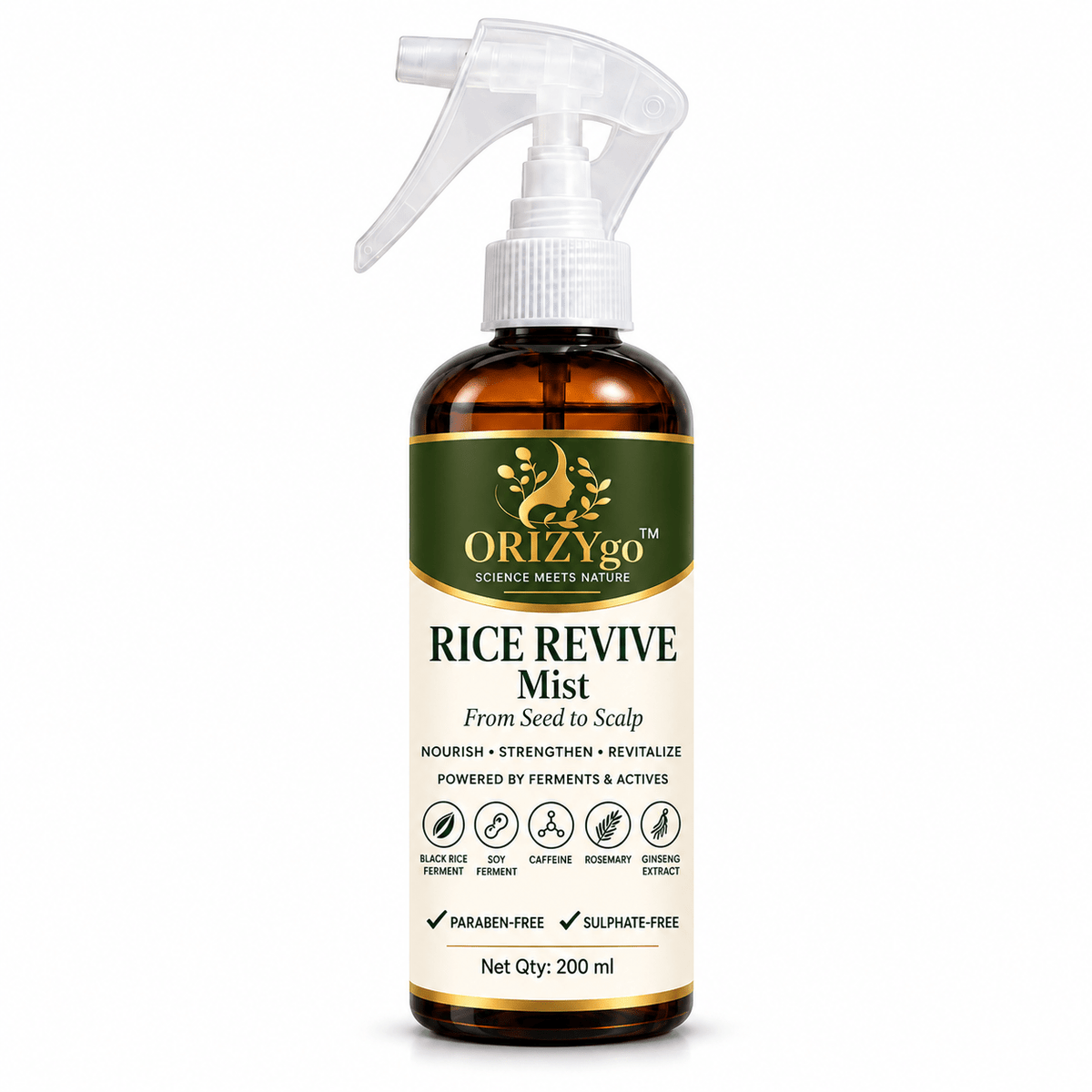 ORIZYgo Rice Revive Mist | Fermented Black Rice & Rosemary Hair Spray | Nourishes, Strengthens & Revitalizes Scalp - ORIZYgo